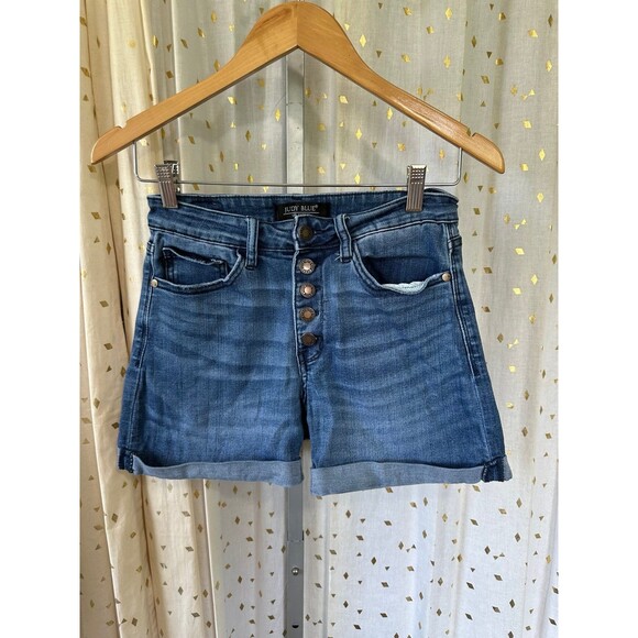 Judy Blue JB15007 DK Stretch Button Fly 5 Pocket Folded Hem Denim Jean Shorts 28 - Picture 2 of 6